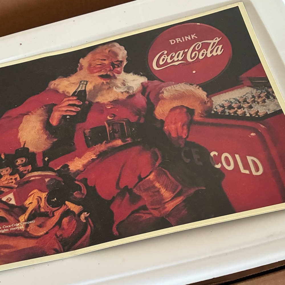 Coca-Cola Holiday Santa Plaque in Red and Cream